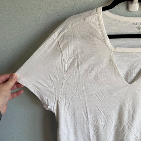 Vanilla Star Womens White Short Sleeve Tee 3X Knotted Hem V-Neck Casual Loose - Picture 7 of 10